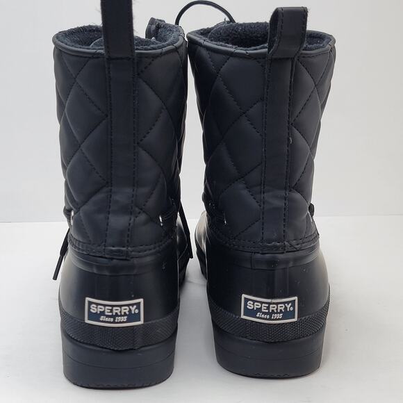 Sperry Gosling Duck Boots Women 9 Black Rubber Quilted Lace Up Rain Snow Winter - Picture 6 of 12